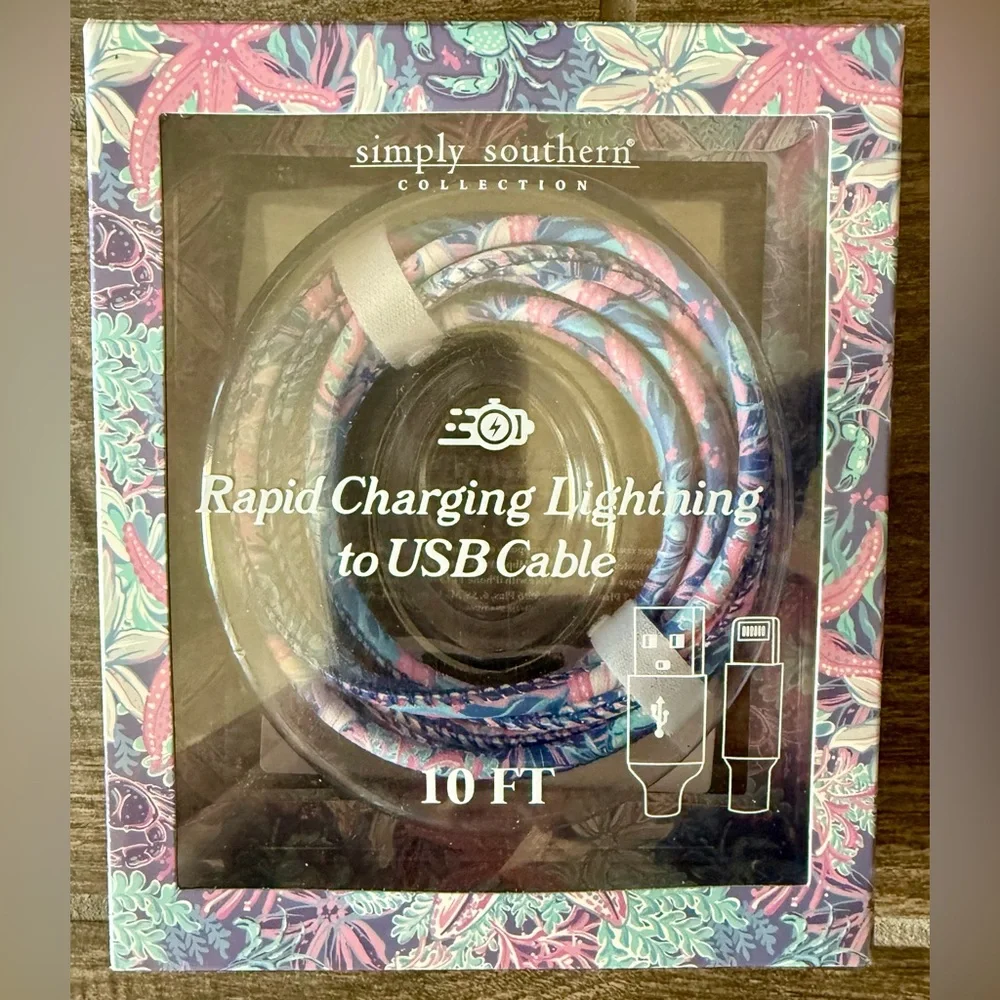 Simply Southern Blue Braided Rapid Charging Lightning to USB Cable 10 ft